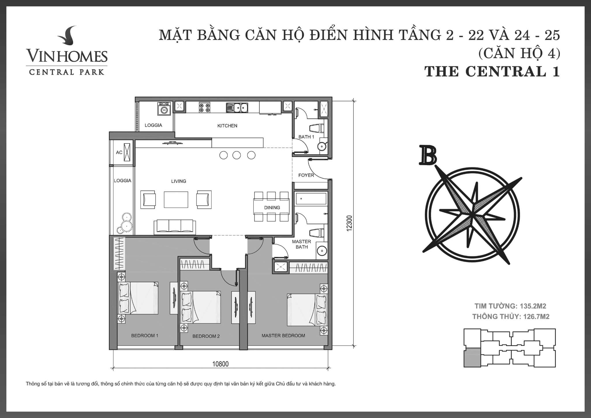 Layout C1-04 tầng 2-25 | Central 1 - Vinhomes Central Park
