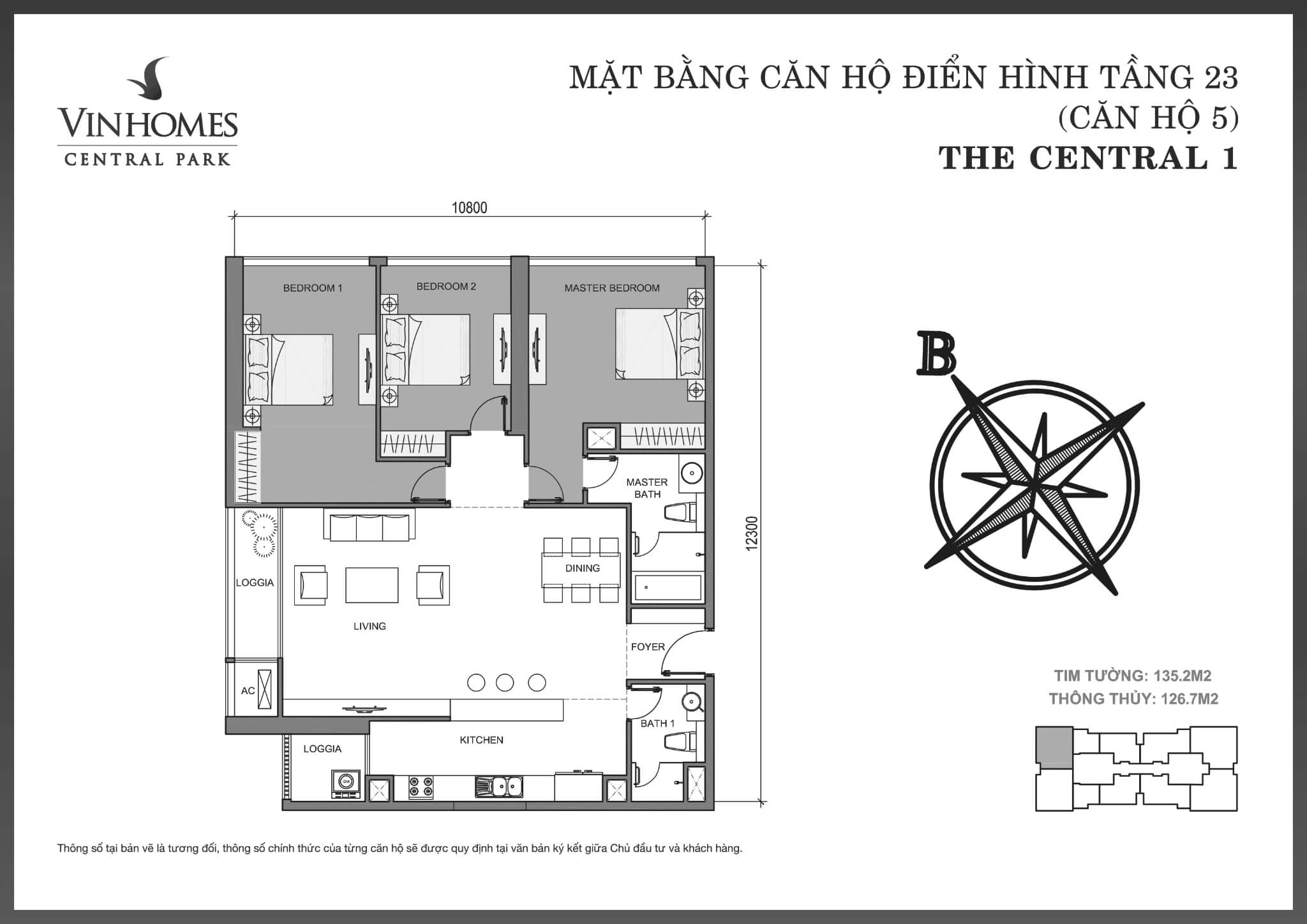 Layout C1-05 tầng 23 | Central 1 - Vinhomes Central Park