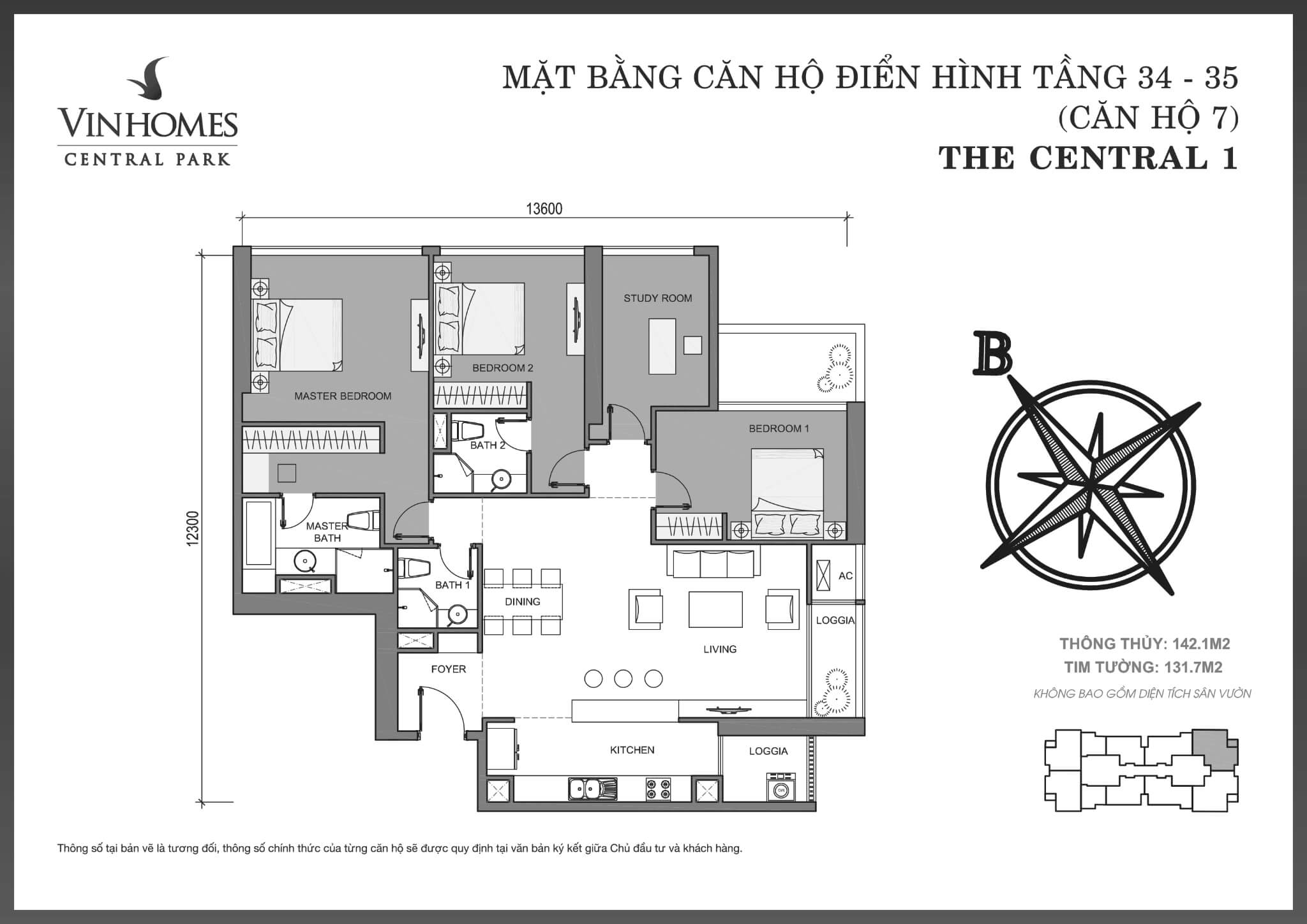 Layout căn hộ số 07 tầng 34-35 tòa The Central 1 - Mặt bằng Vinhomes Central Park