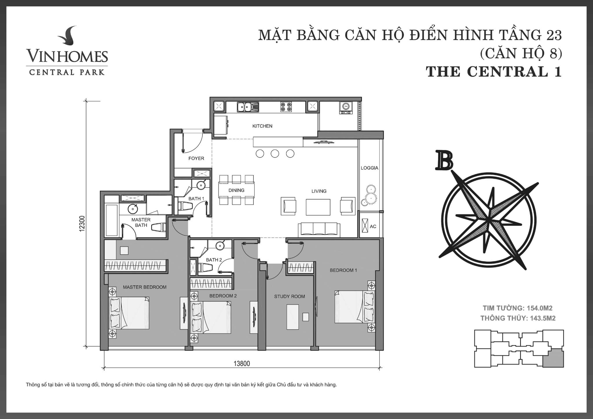 Layout C1-08 tầng 23 | Central 1 - Vinhomes Central Park