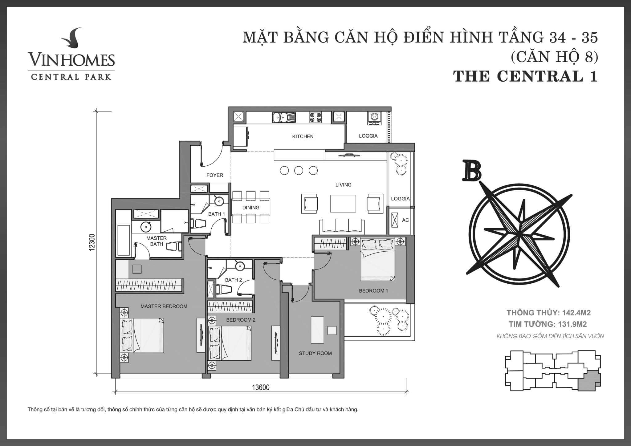 Layout căn hộ số 08 tầng 34-35 tòa The Central 1 - Mặt bằng Vinhomes Central Park
