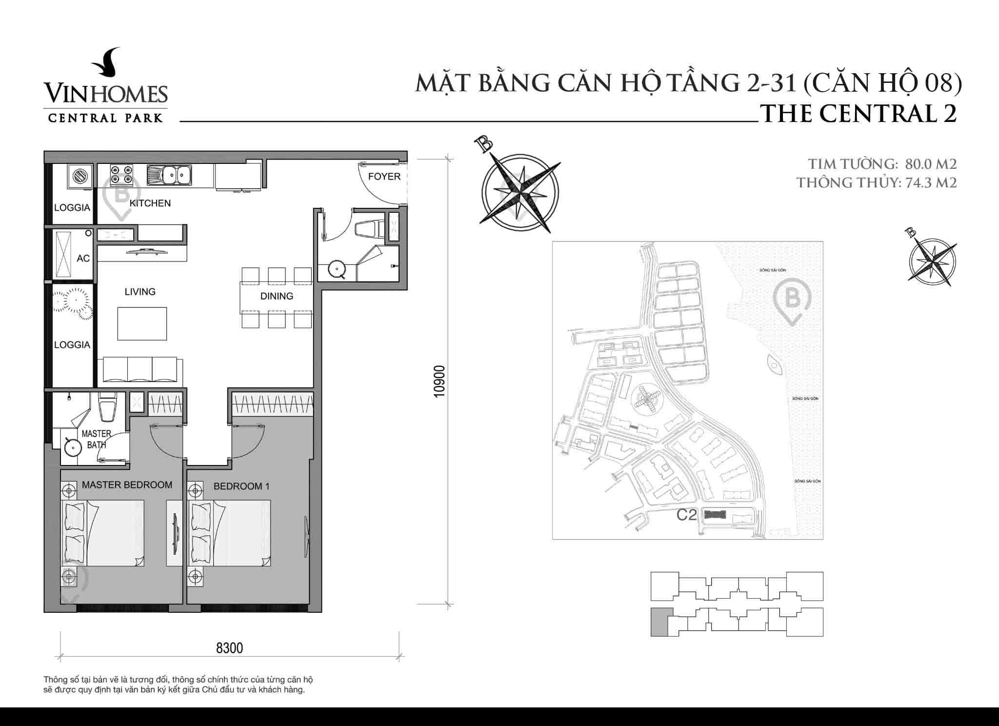 Layout C2-08 tầng 2-31 | Central 2 - Vinhomes Central Park