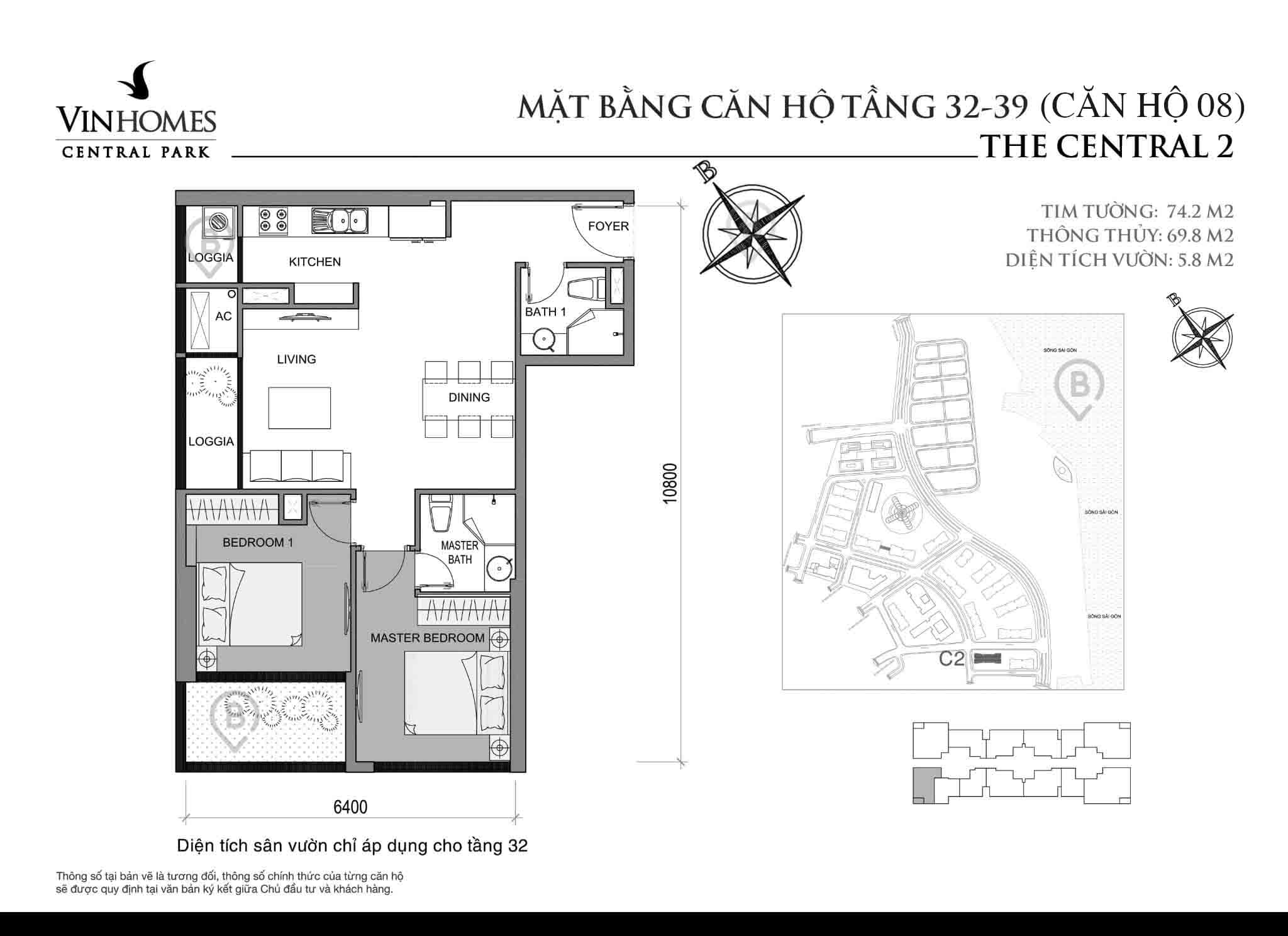 Layout C2-08 tầng 32-39 | Central 2 - Vinhomes Central Park