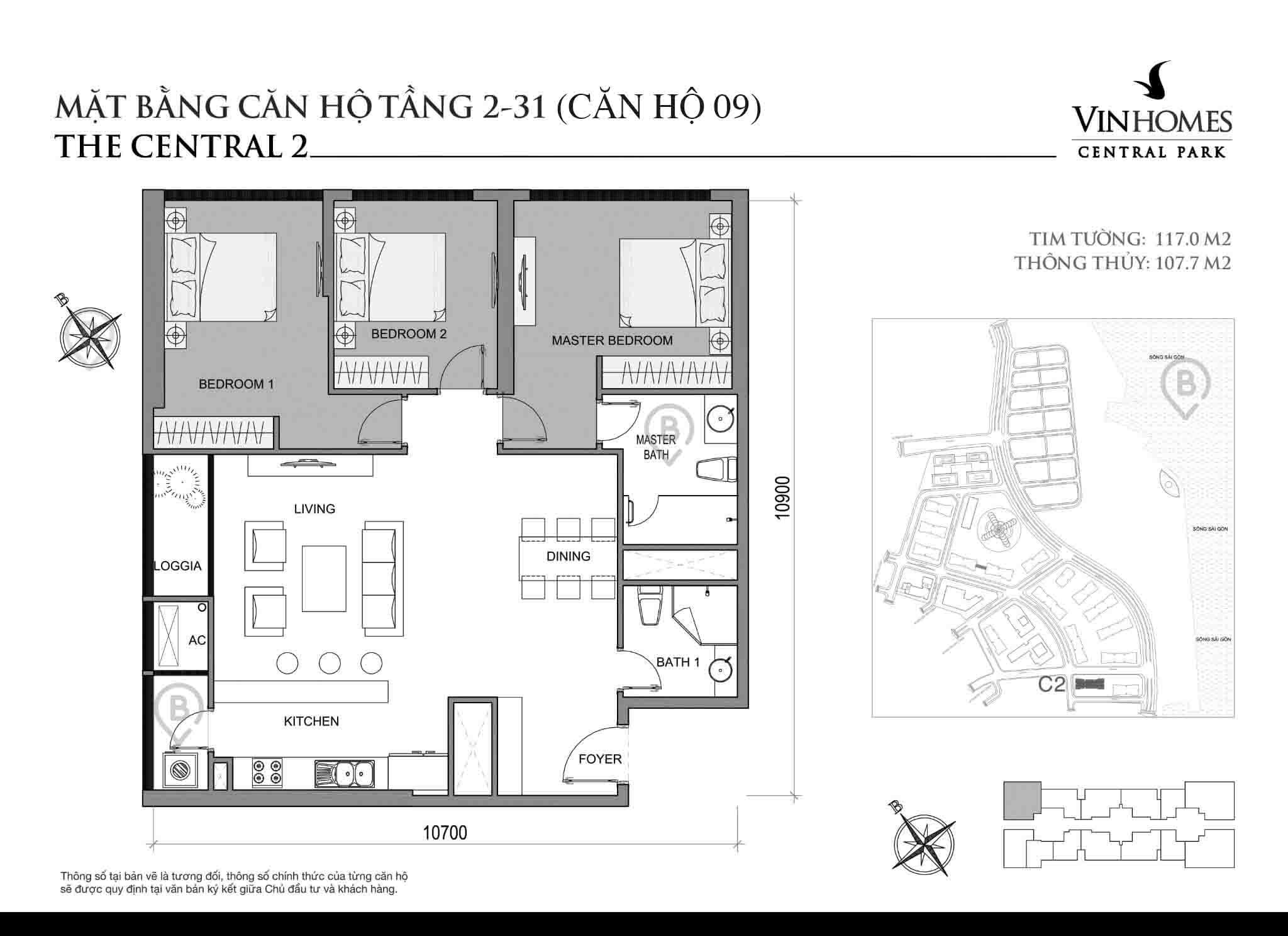 Layout C2-09 tầng 2-31 | Central 2 - Vinhomes Central Park
