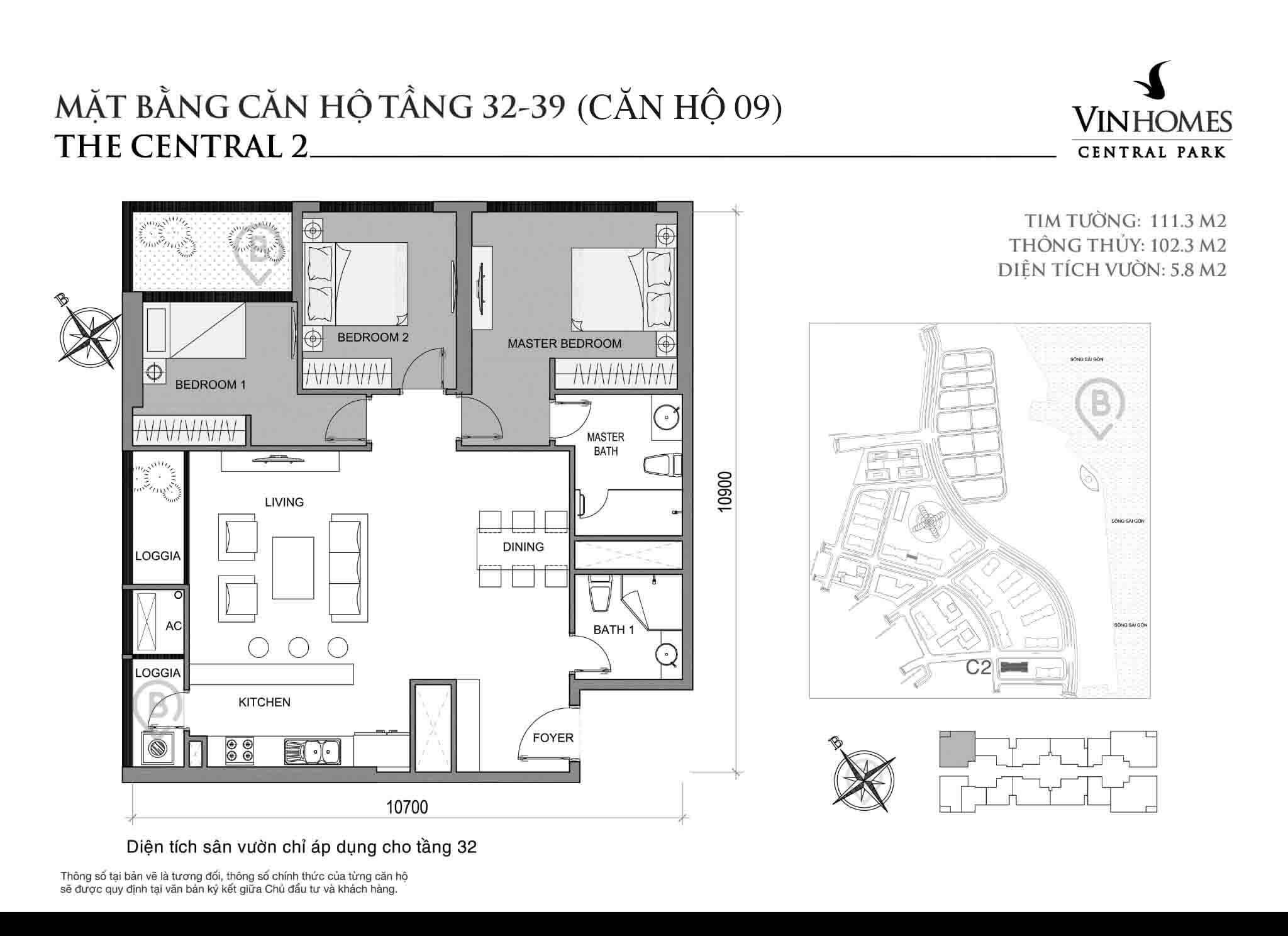 Layout C2-09 tầng 32-39 | Central 2 - Vinhomes Central Park