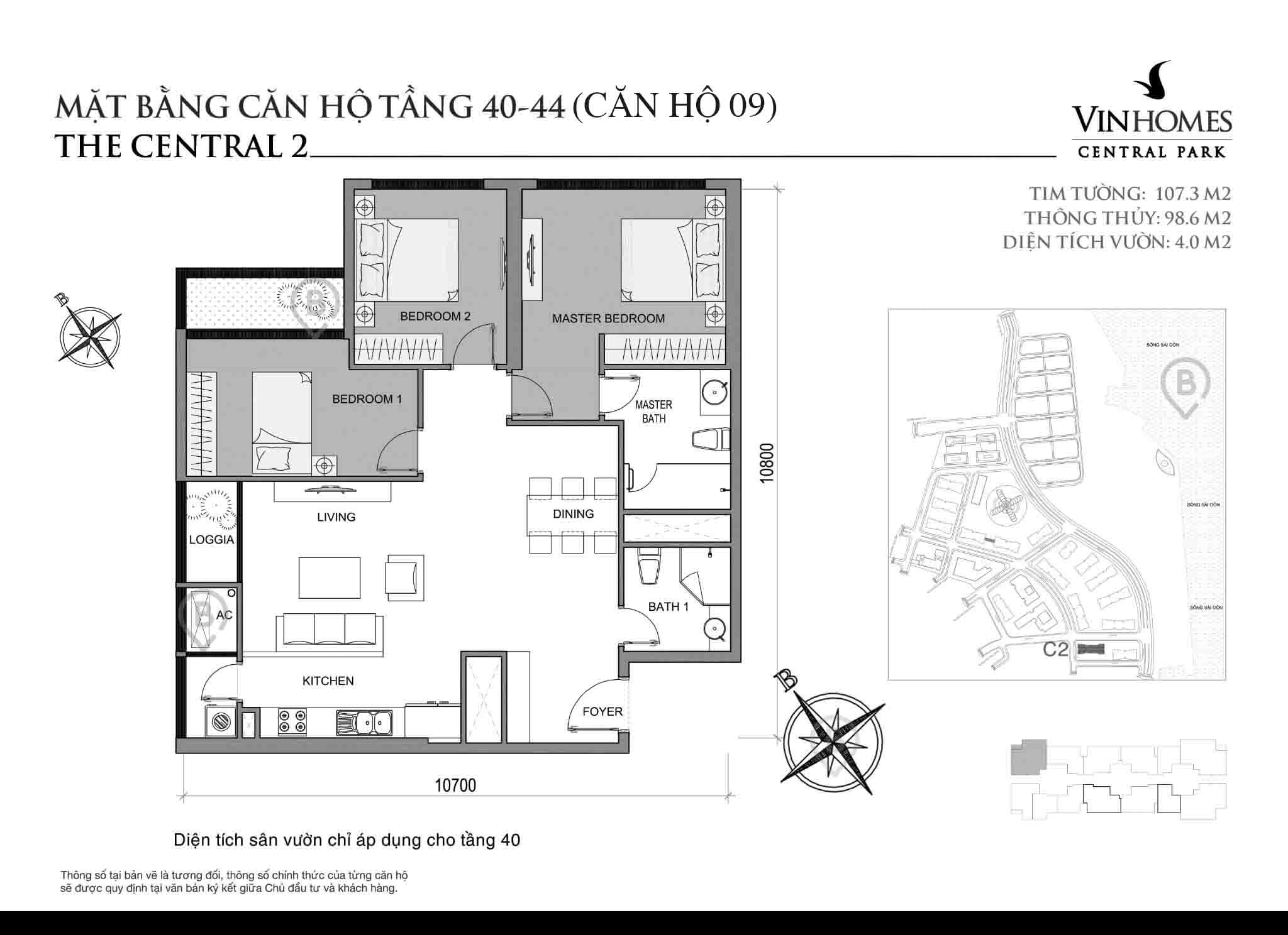 Layout C2-09 tầng 40-44 | Central 2 - Vinhomes Central Park