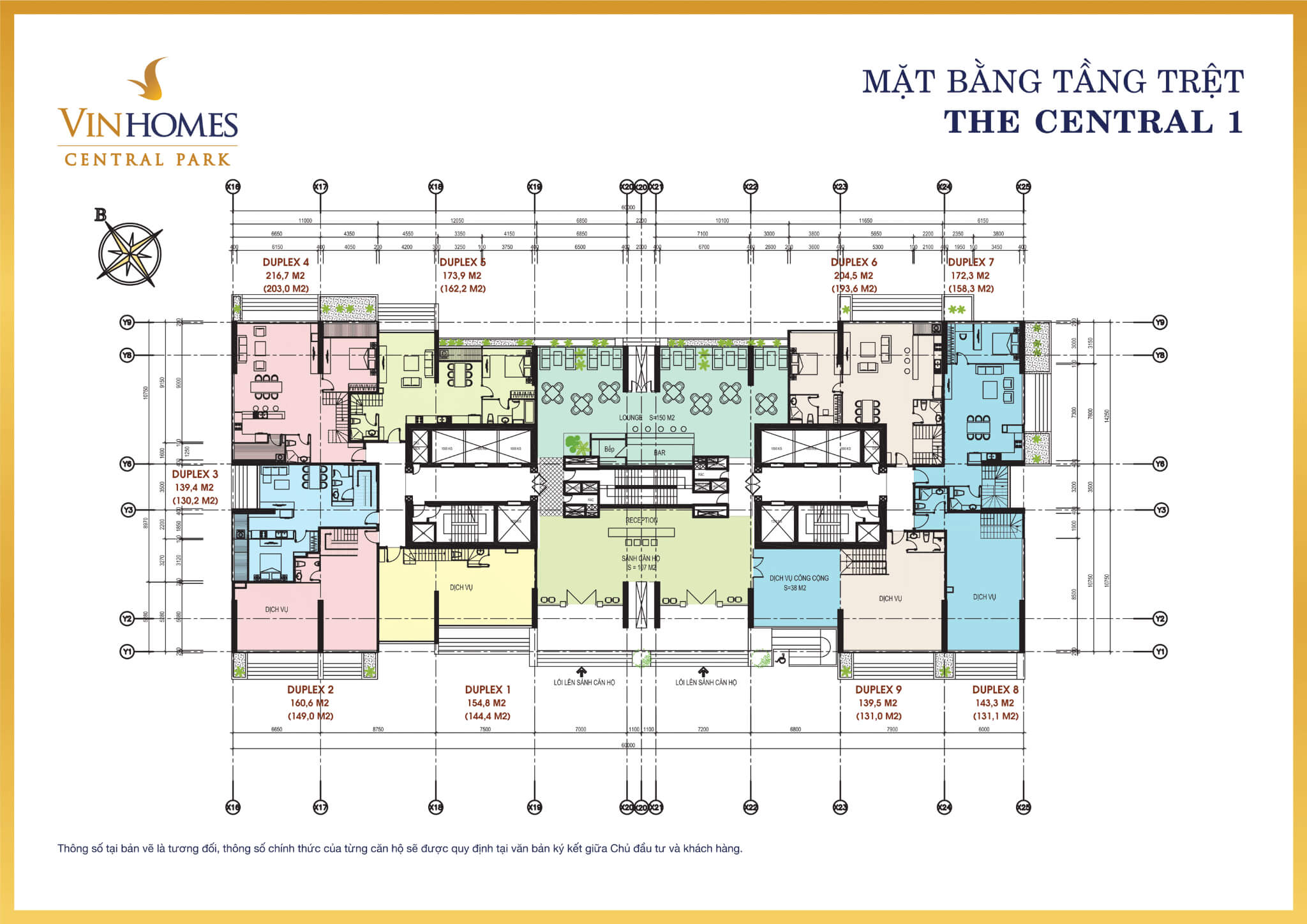 Mặt bằng layout tòa The Central 1 tầng trệt tại Vinhomes Central Park