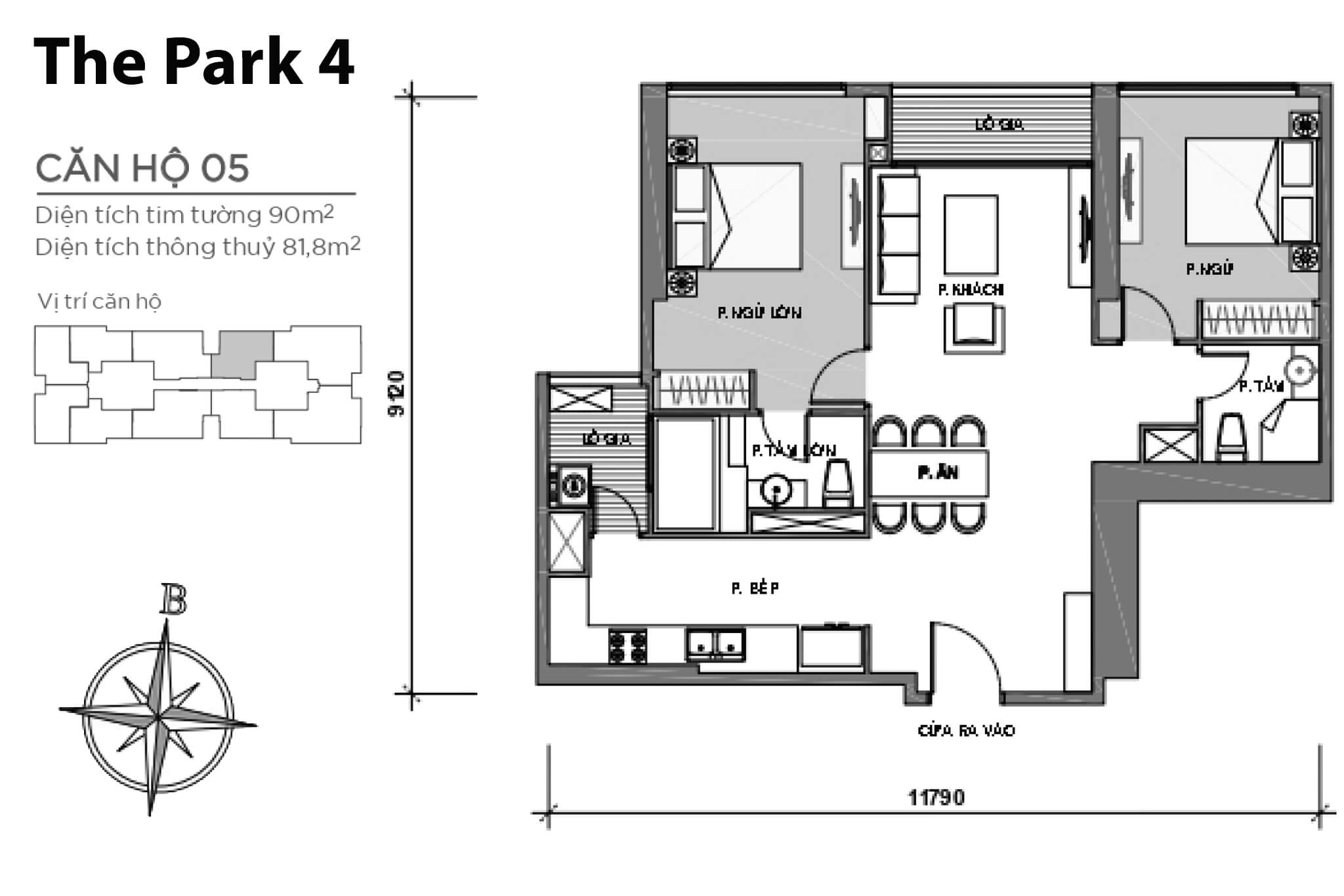 Layout căn hộ số 05 tòa The Park 4 - Mặt bằng Vinhomes Central Park