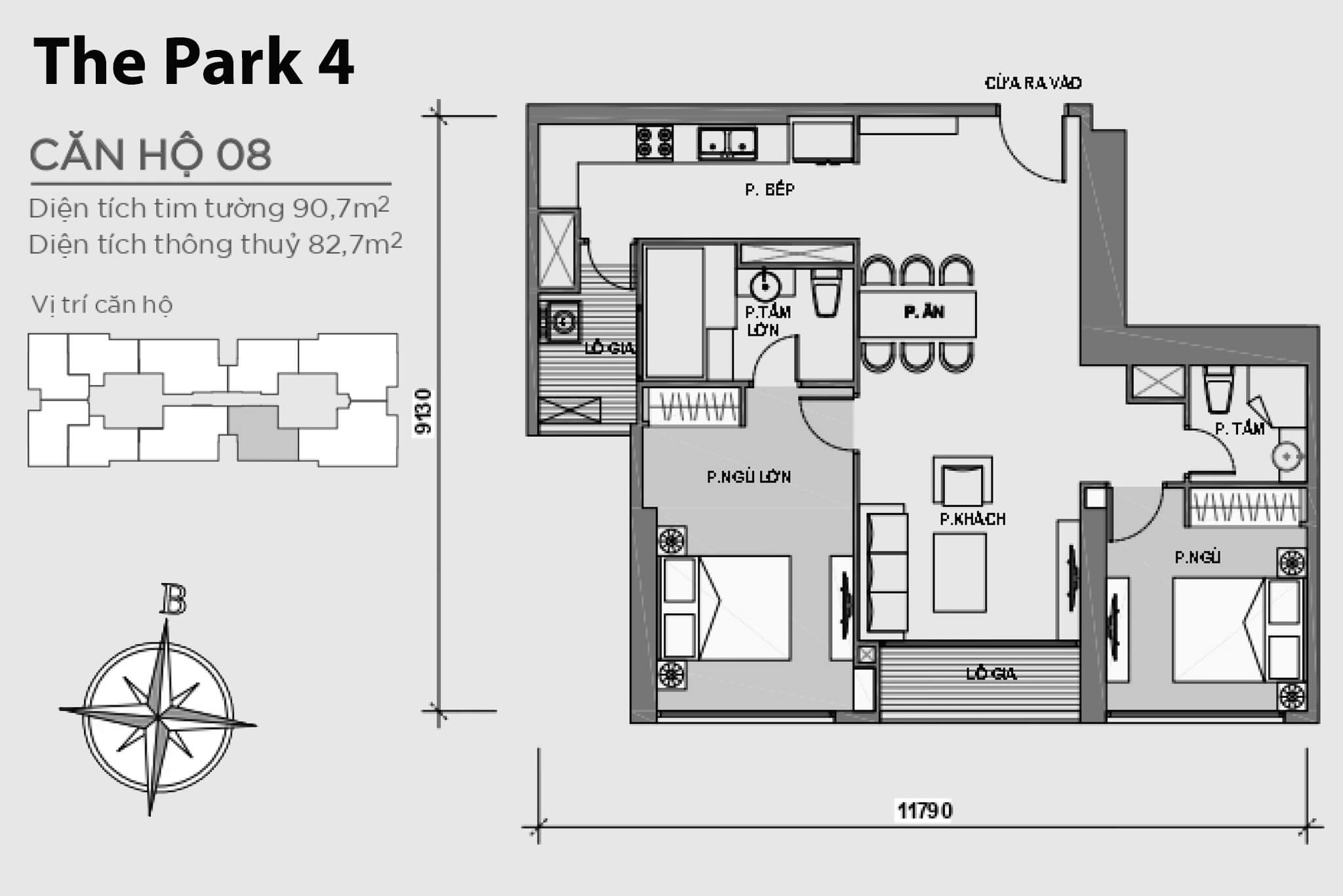 Layout căn hộ số 08 tòa The Park 4 - Mặt bằng Vinhomes Central Park