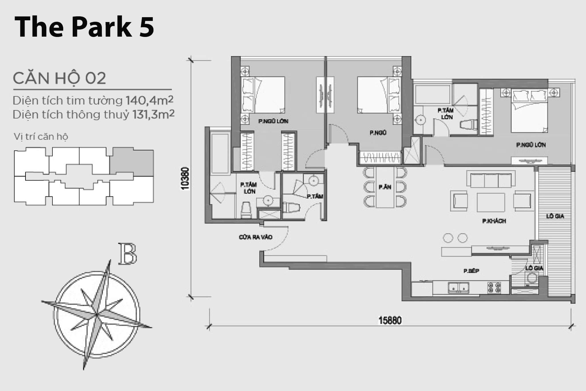 Layout căn hộ số 02 tòa The Park 5 - Mặt bằng Vinhomes Central Park