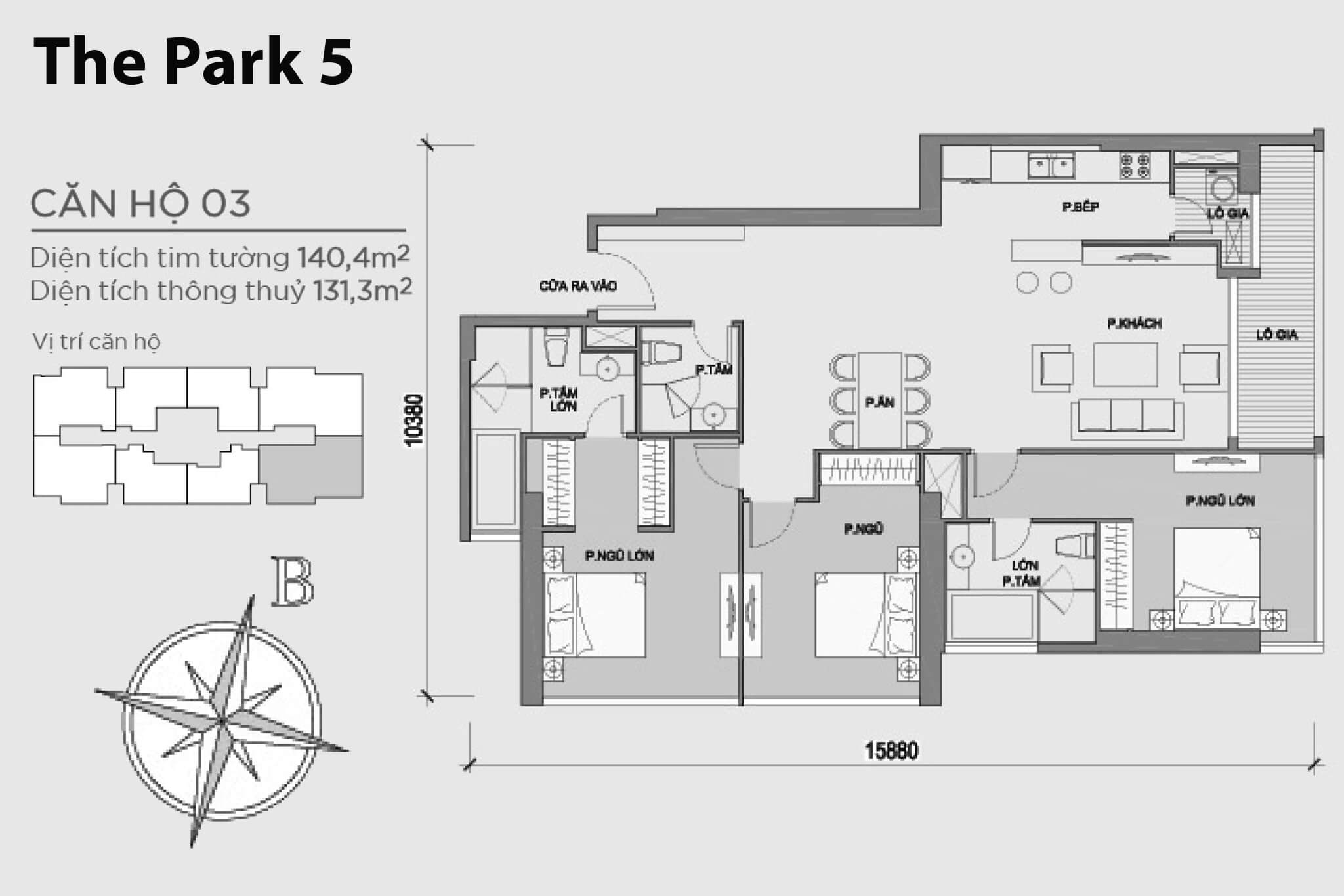 Layout căn hộ số 03 tòa The Park 5 - Mặt bằng Vinhomes Central Park