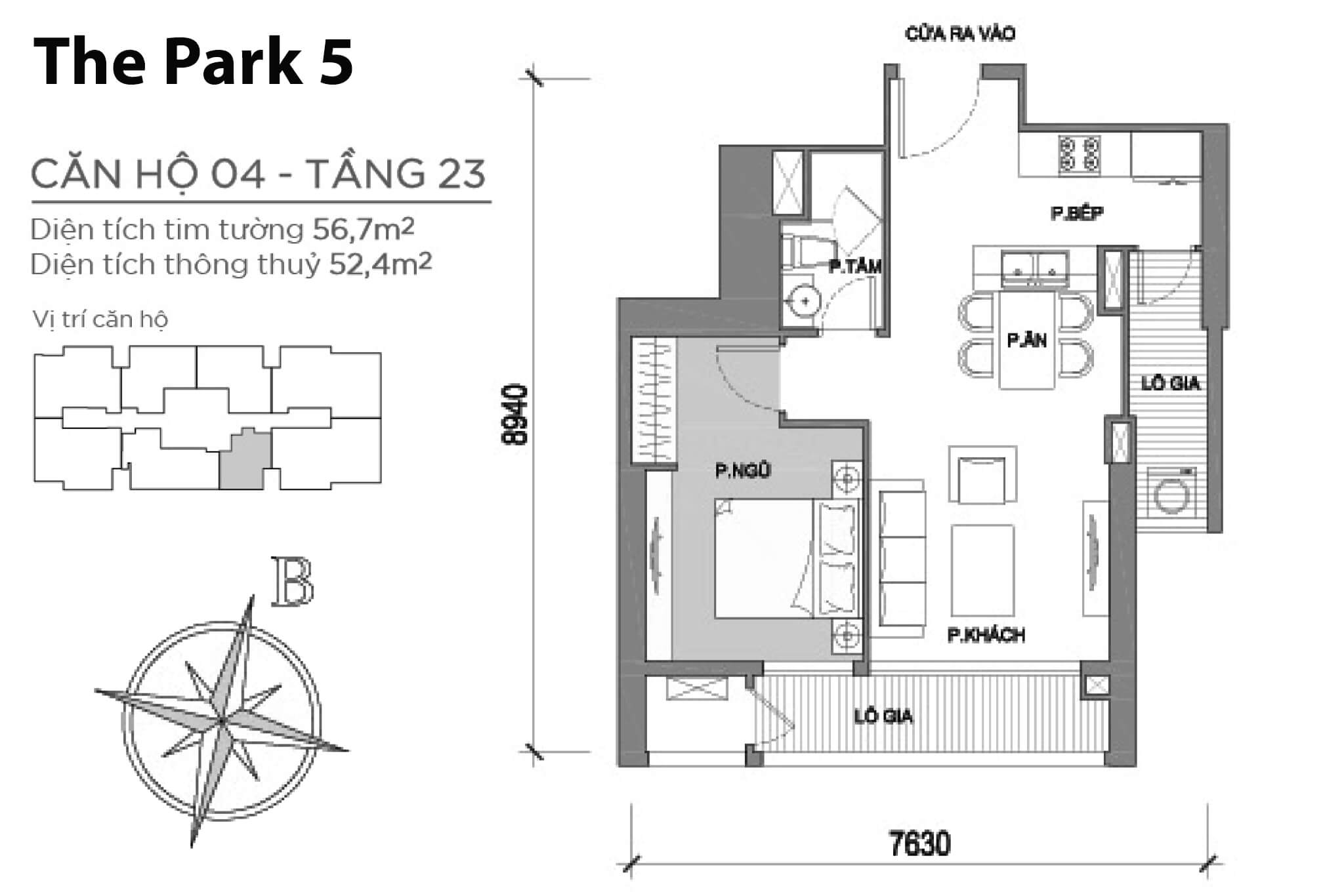 Layout căn hộ số 04 tầng 23 tòa The Park 5 - Mặt bằng Vinhomes Central Park