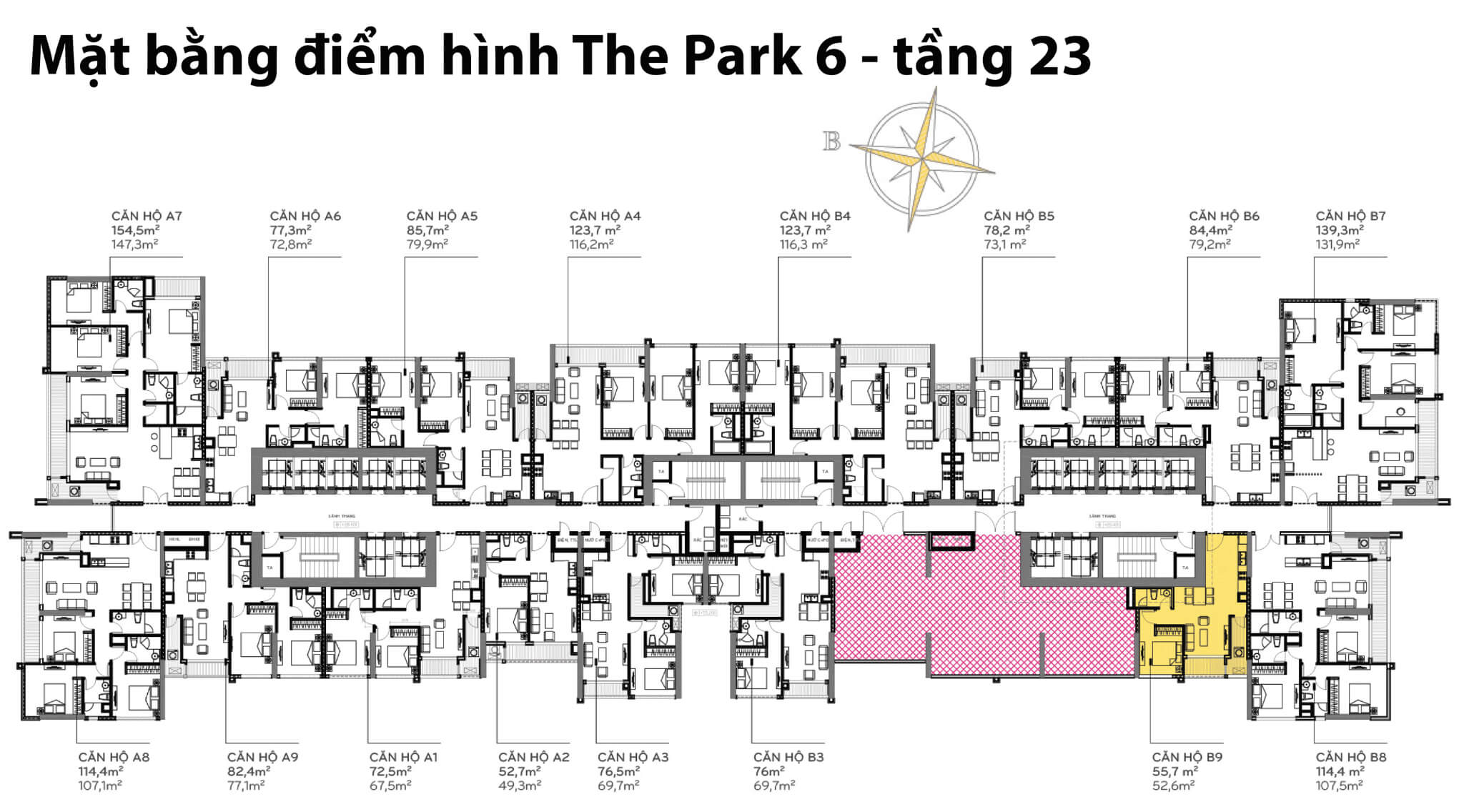 Mặt bằng layout tòa The Park 6 tầng 23 tại Vinhomes Central Park