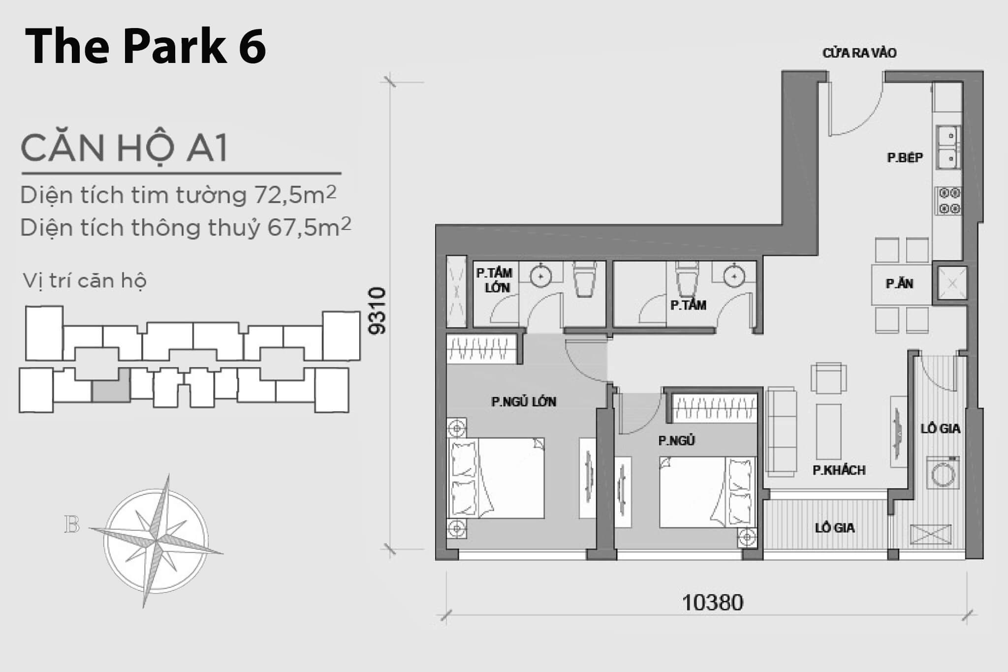 Layout căn hộ số 01 tòa The Park 6A - Mặt bằng Vinhomes Central Park