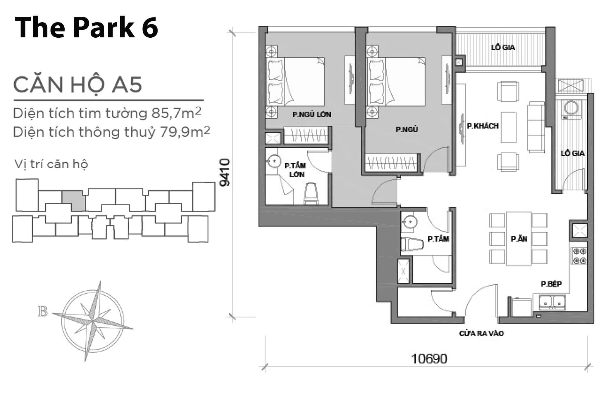 Layout căn hộ số 05 tòa The Park 6A - Mặt bằng Vinhomes Central Park
