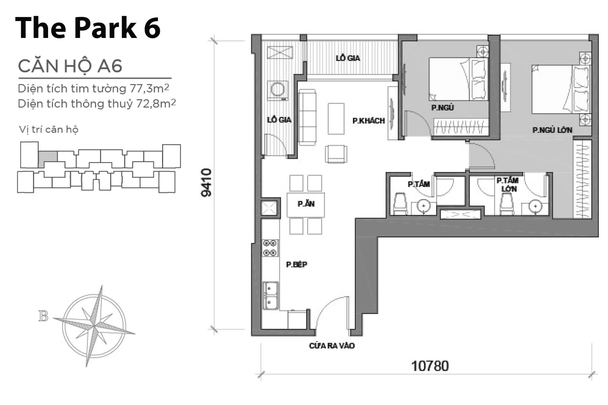 Layout căn hộ số 06 tòa The Park 6A - Mặt bằng Vinhomes Central Park