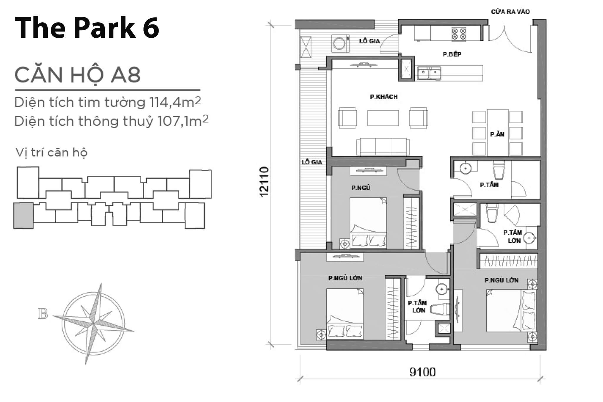 Layout căn hộ số 08 tòa The Park 6A - Mặt bằng Vinhomes Central Park