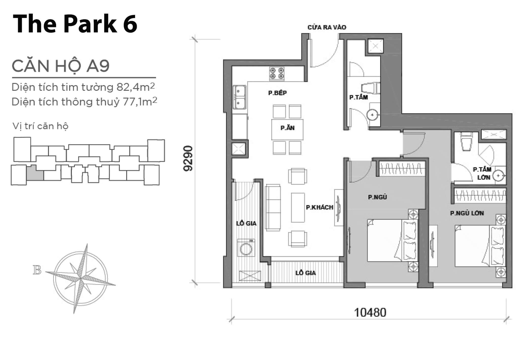 Layout căn hộ số 09 tòa The Park 6A - Mặt bằng Vinhomes Central Park