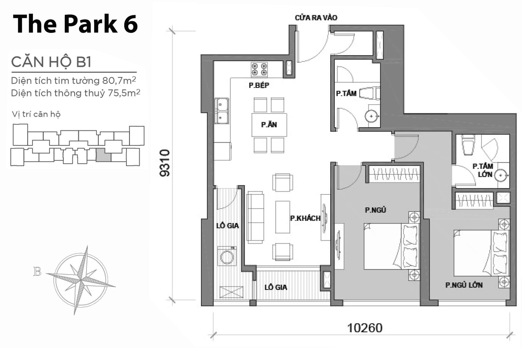 Layout căn hộ số 01 tòa The Park 6B - Mặt bằng Vinhomes Central Park