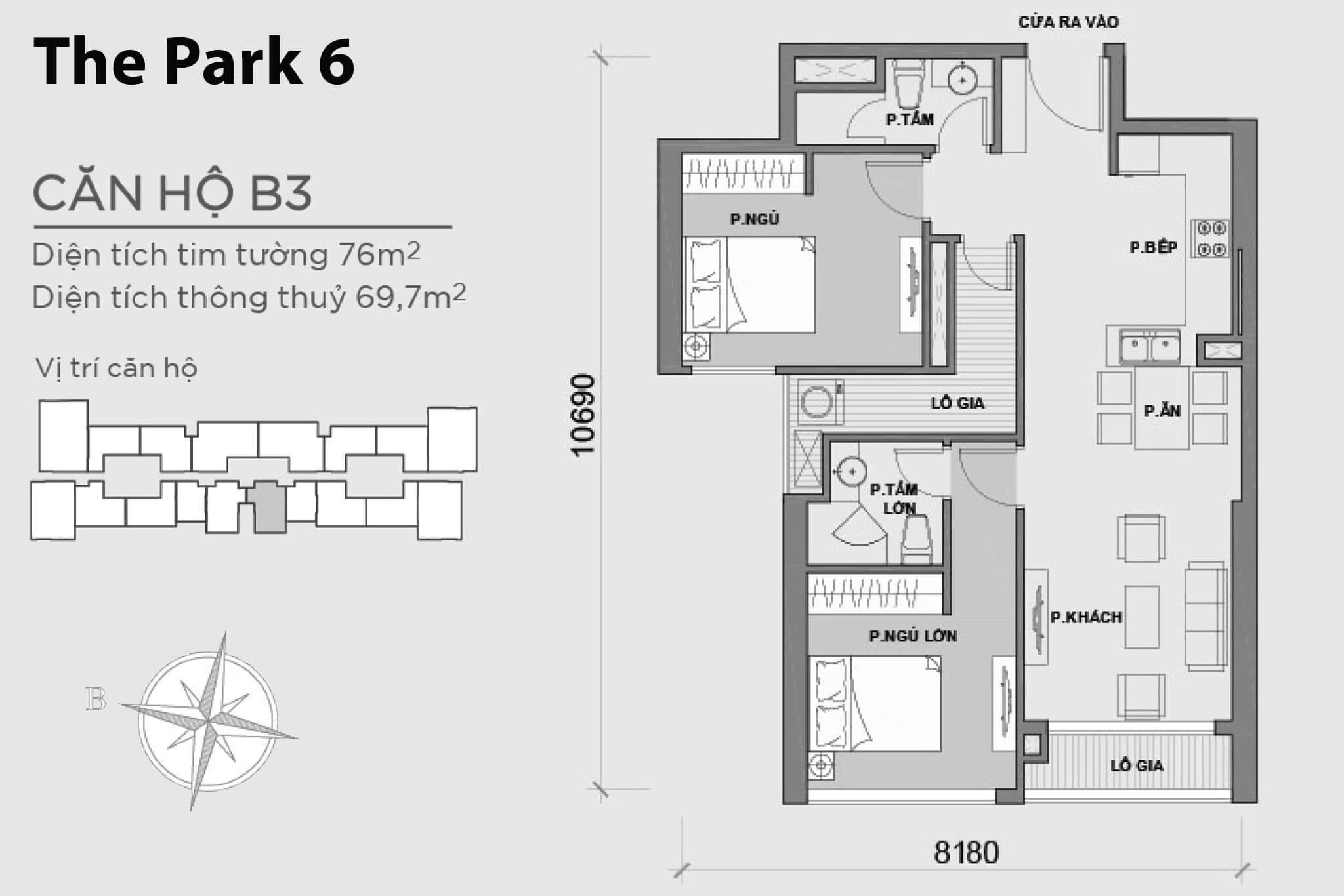 Layout căn hộ số 03 tòa The Park 6B - Mặt bằng Vinhomes Central Park