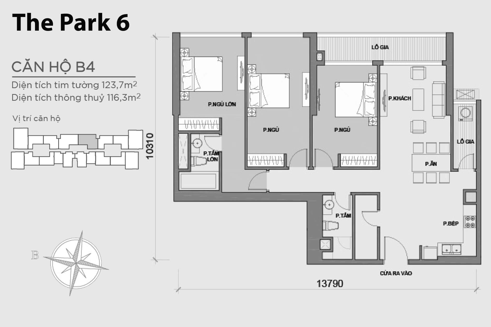 Layout căn hộ số 04 tòa The Park 6B - Mặt bằng Vinhomes Central Park