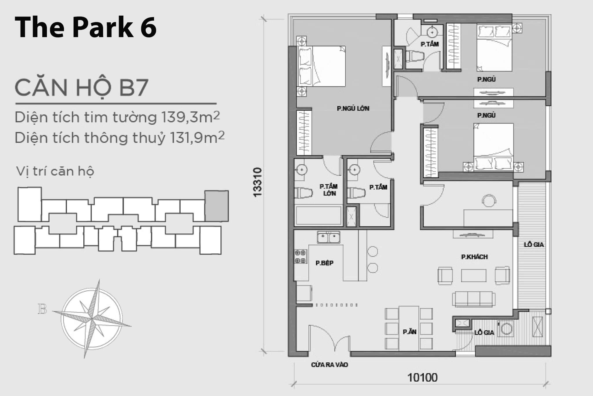 Layout căn hộ số 07 tòa The Park 6B - Mặt bằng Vinhomes Central Park