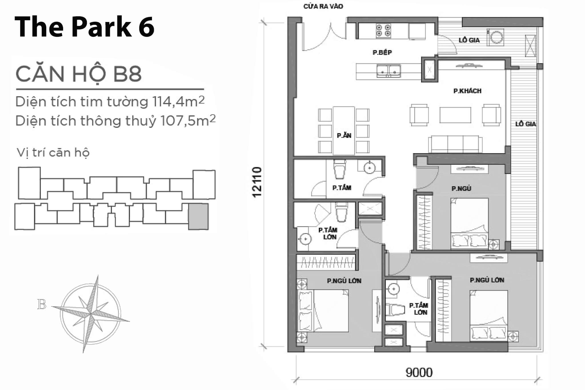 Layout căn hộ số 08 tòa The Park 6B - Mặt bằng Vinhomes Central Park