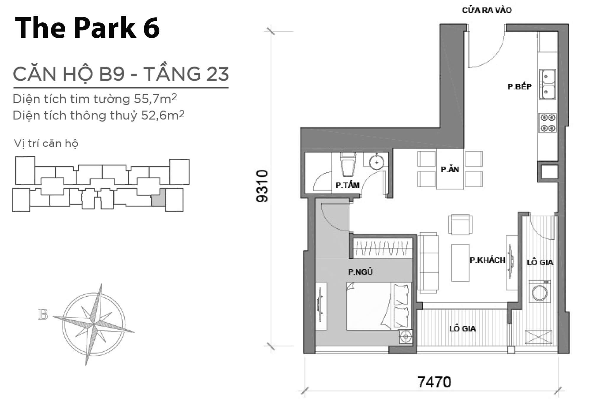 Layout căn hộ số 09 tầng 23 tòa The Park 6B - Mặt bằng Vinhomes Central Park
