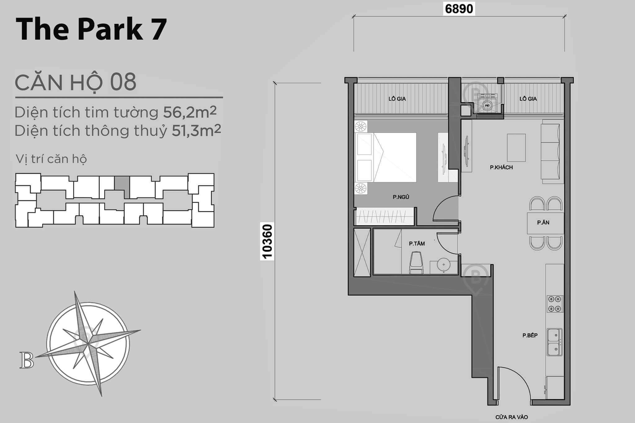 Layout căn hộ số 08 tòa The Park 7 - Mặt bằng Vinhomes Central Park