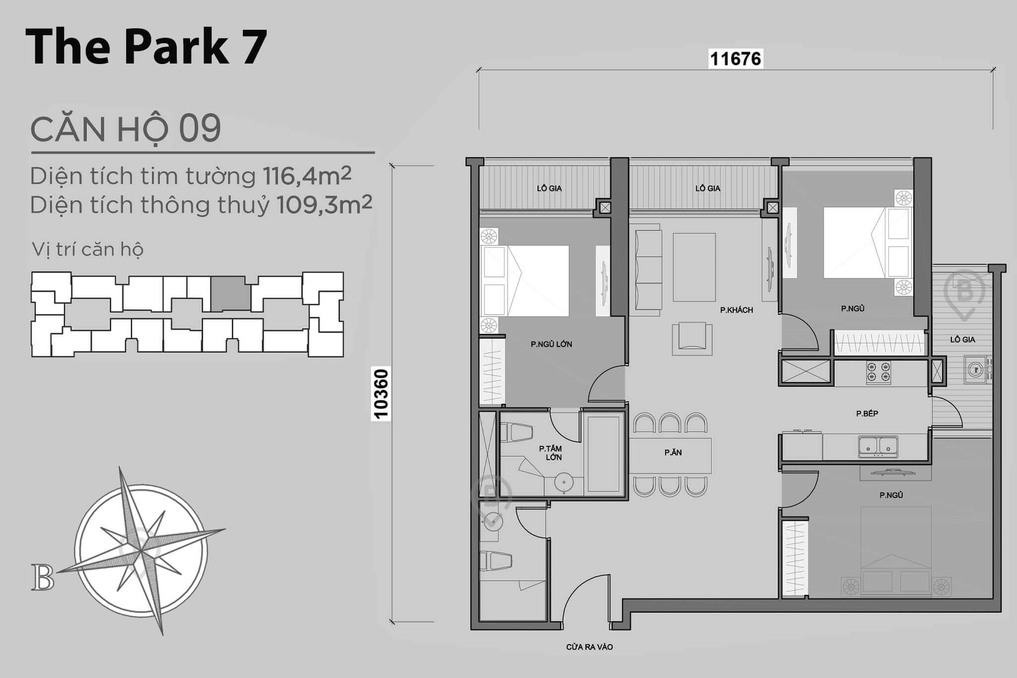 Layout căn hộ số 09 tòa The Park 7 - Mặt bằng Vinhomes Central Park