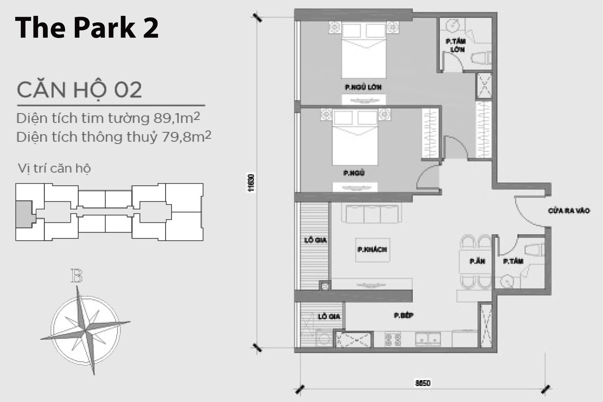Layout căn hộ số 02 tòa The Park 2 - Mặt bằng Vinhomes Central Park