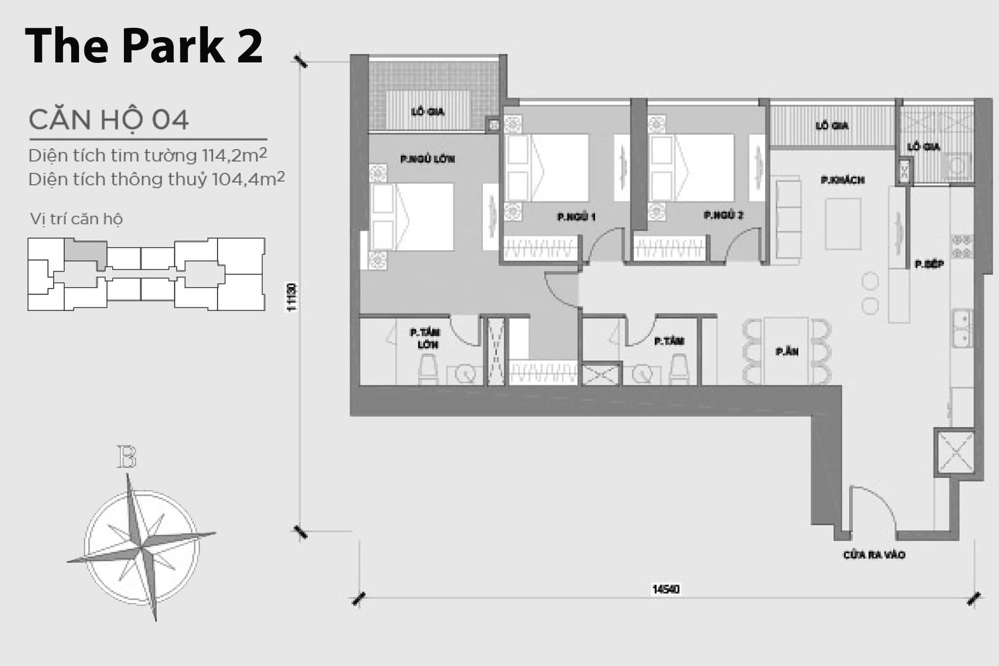 Layout căn hộ số 04 tòa The Park 2 - Mặt bằng Vinhomes Central Park