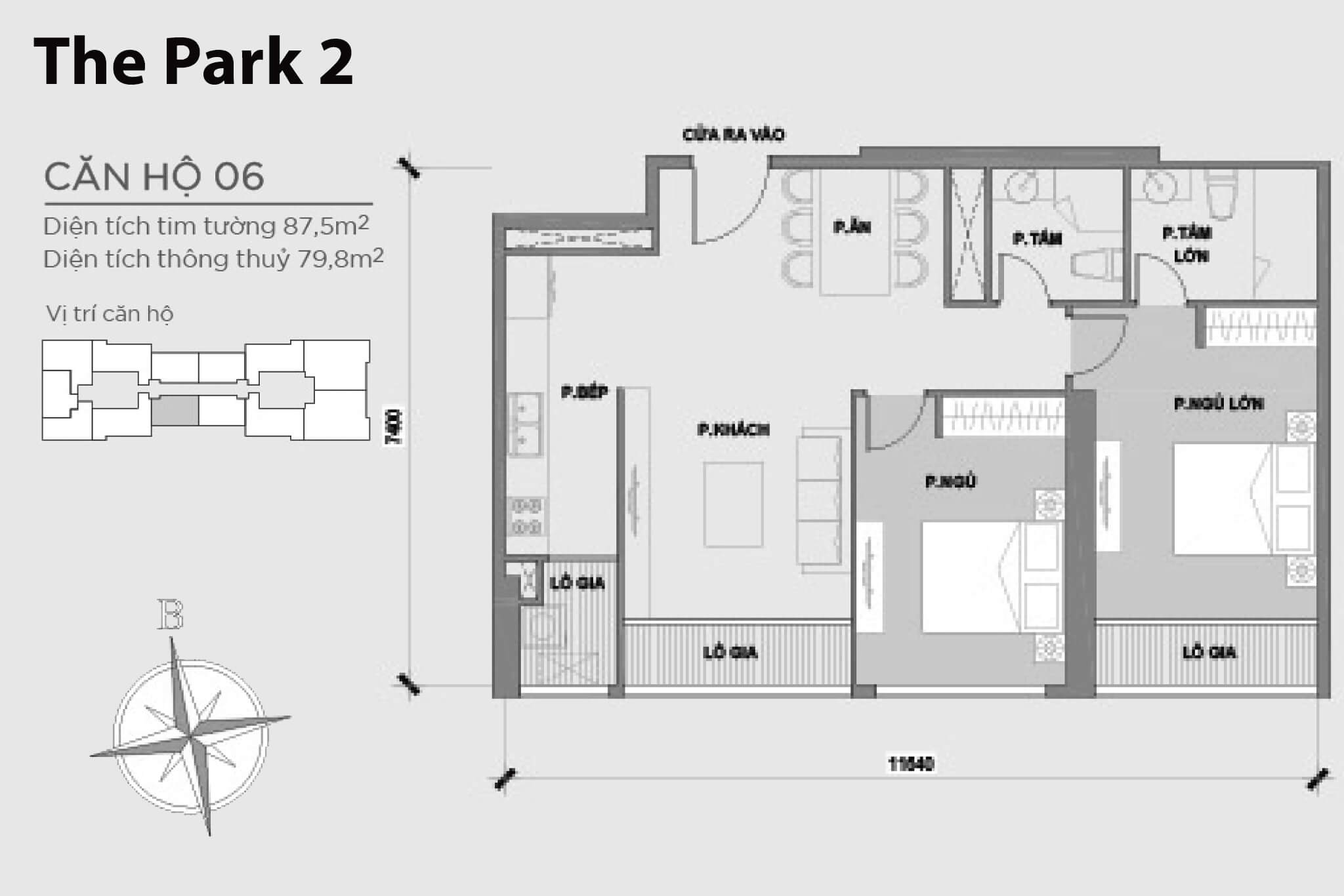 Layout căn hộ số 06 tòa The Park 2 - Mặt bằng Vinhomes Central Park