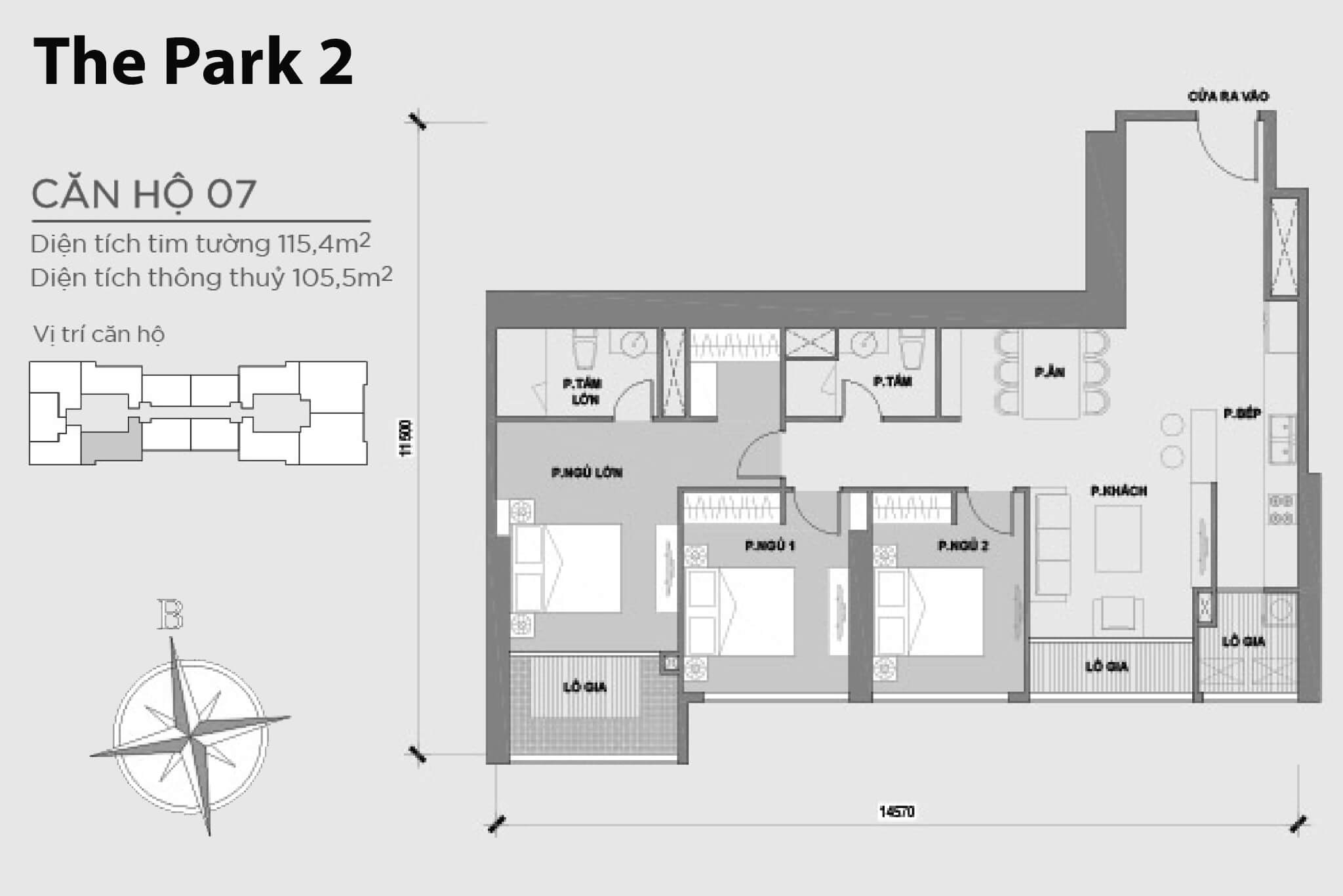 Layout căn hộ số 07 tòa The Park 2 - Mặt bằng Vinhomes Central Park