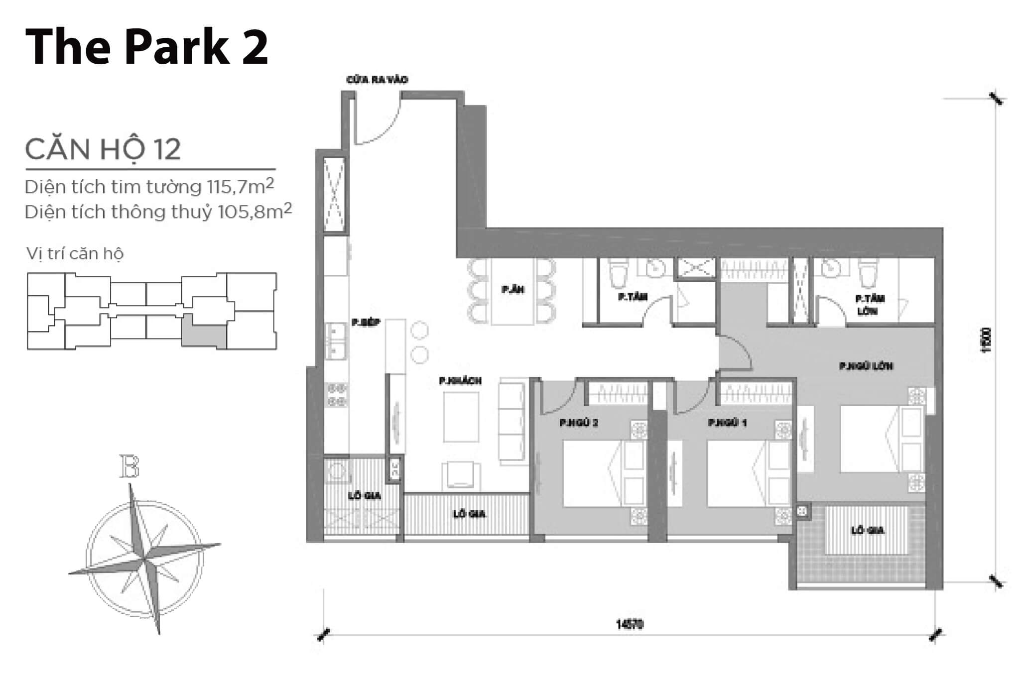 Layout căn hộ số 12 tòa The Park 2 - Mặt bằng Vinhomes Central Park