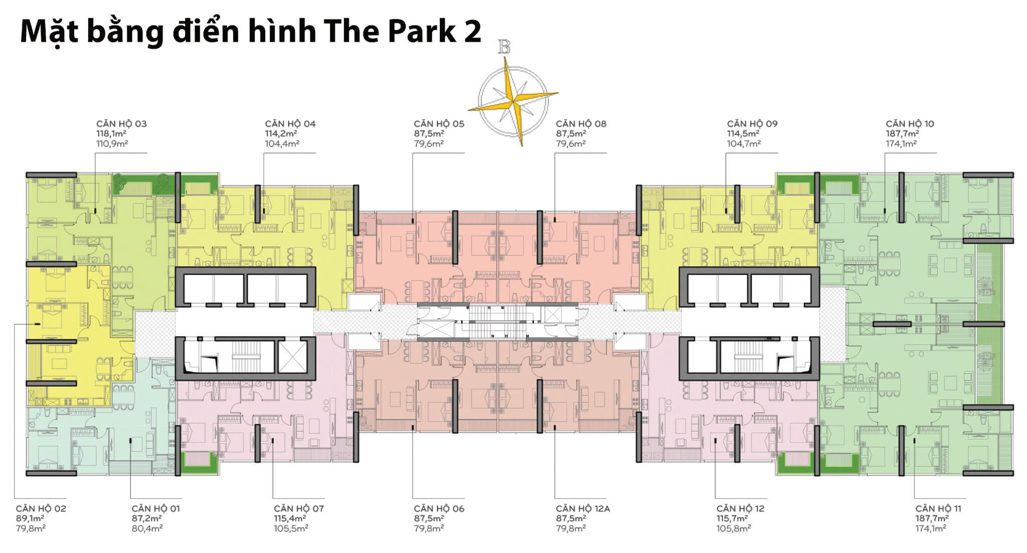 Mặt bằng layout tòa The Park 2 tại Vinhomes Central Park