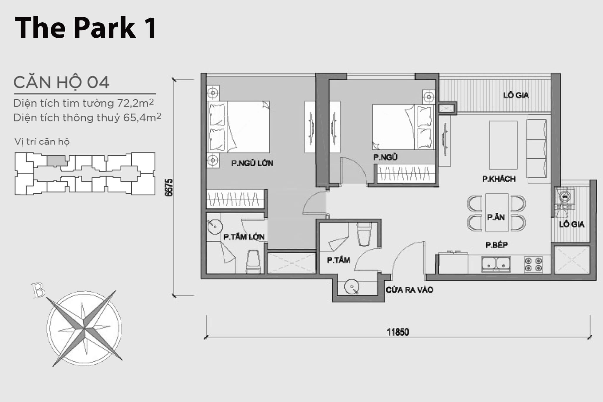 Layout căn hộ số 04 tòa The Park 1 - Mặt bằng Vinhomes Central Park