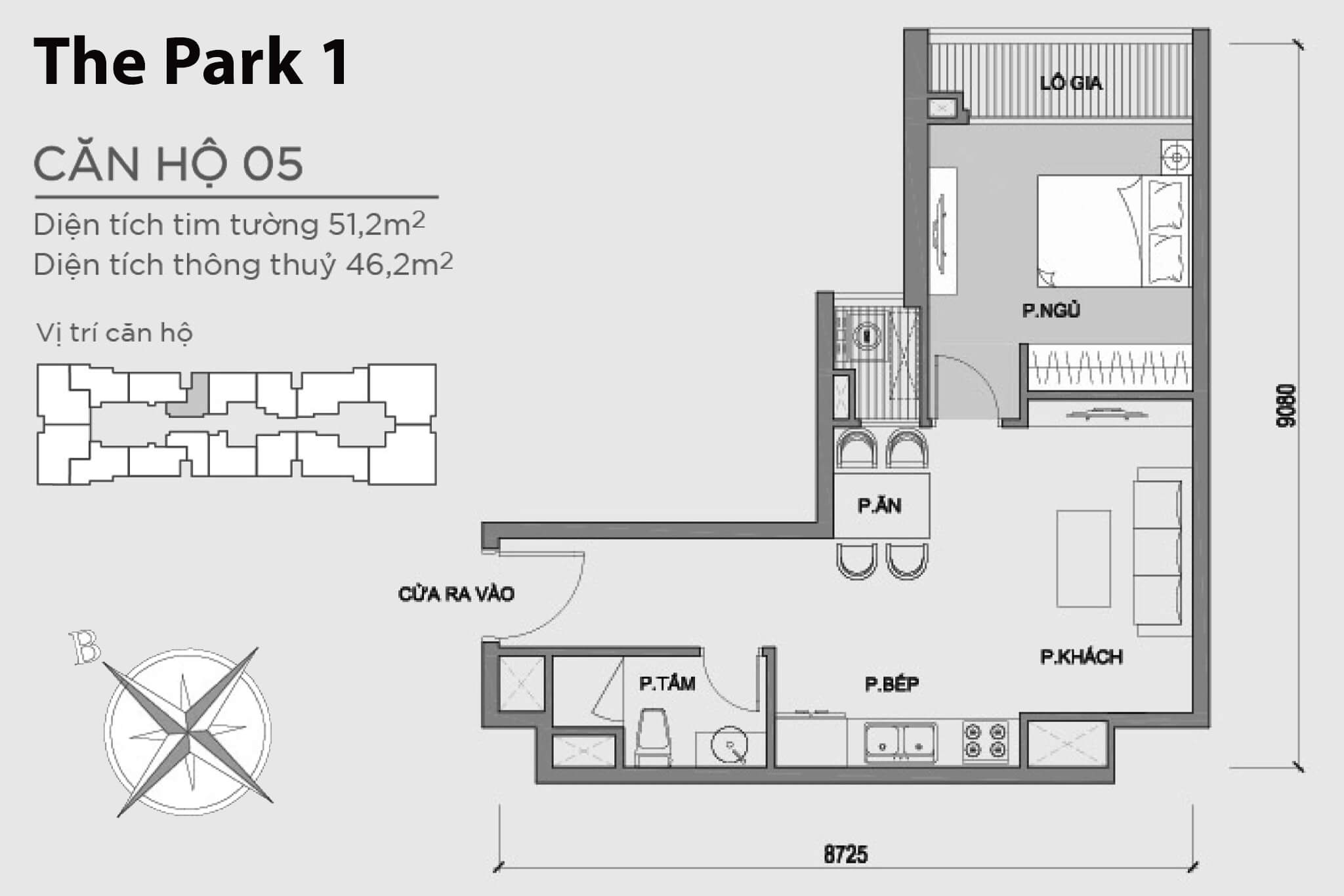 Layout căn hộ số 05 tòa The Park 1 - Mặt bằng Vinhomes Central Park