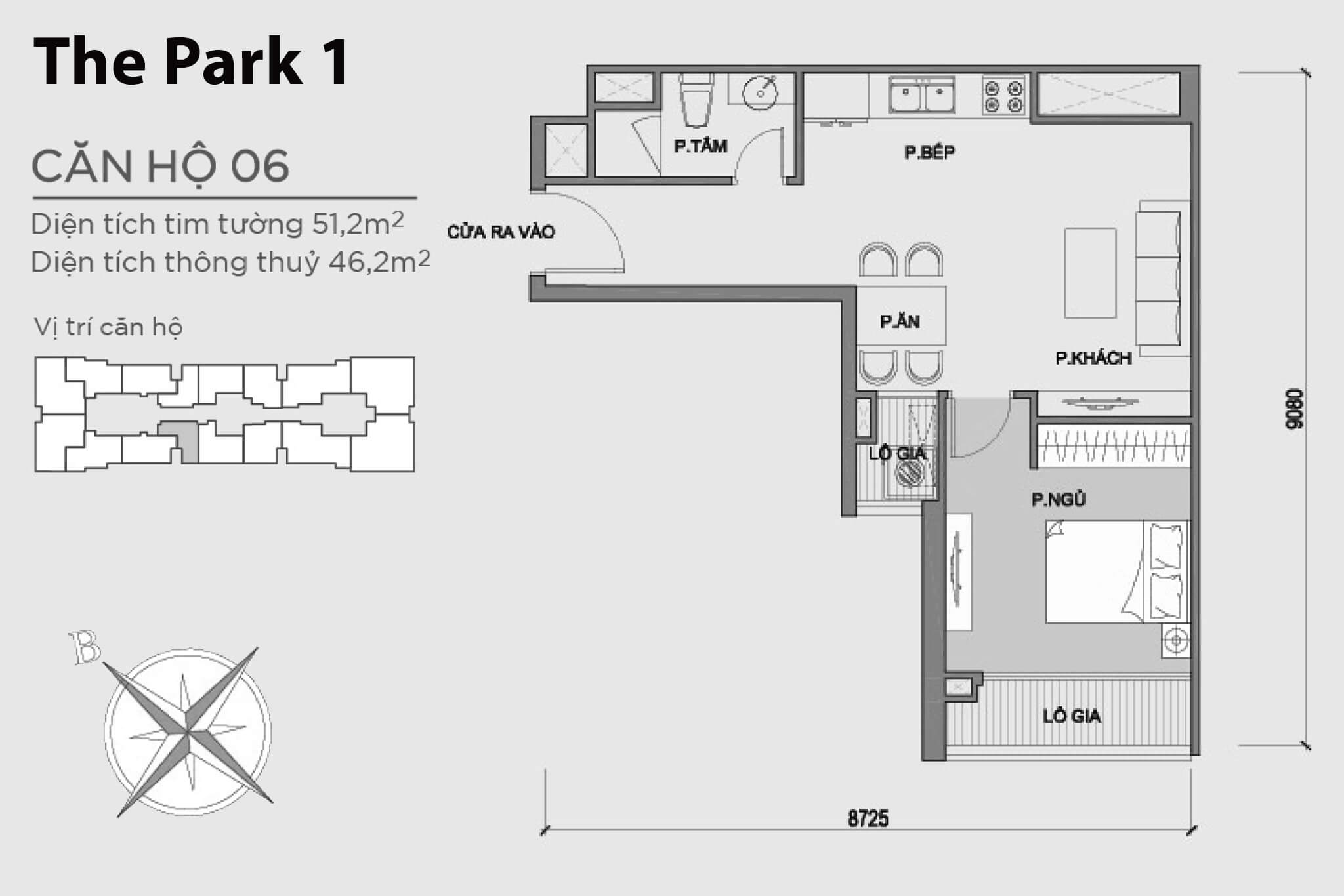 Layout căn hộ số 06 tòa The Park 1 - Mặt bằng Vinhomes Central Park