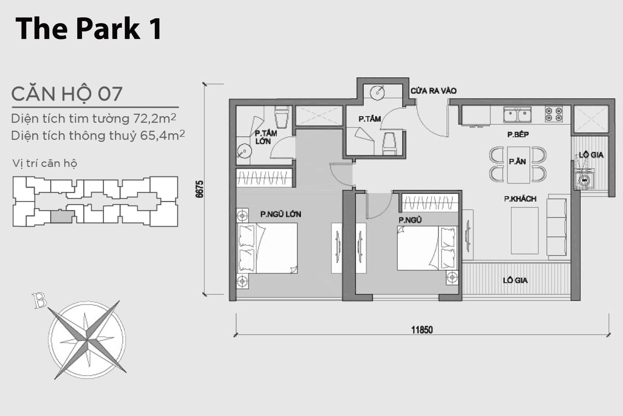 Layout căn hộ số 07 tòa The Park 1 - Mặt bằng Vinhomes Central Park