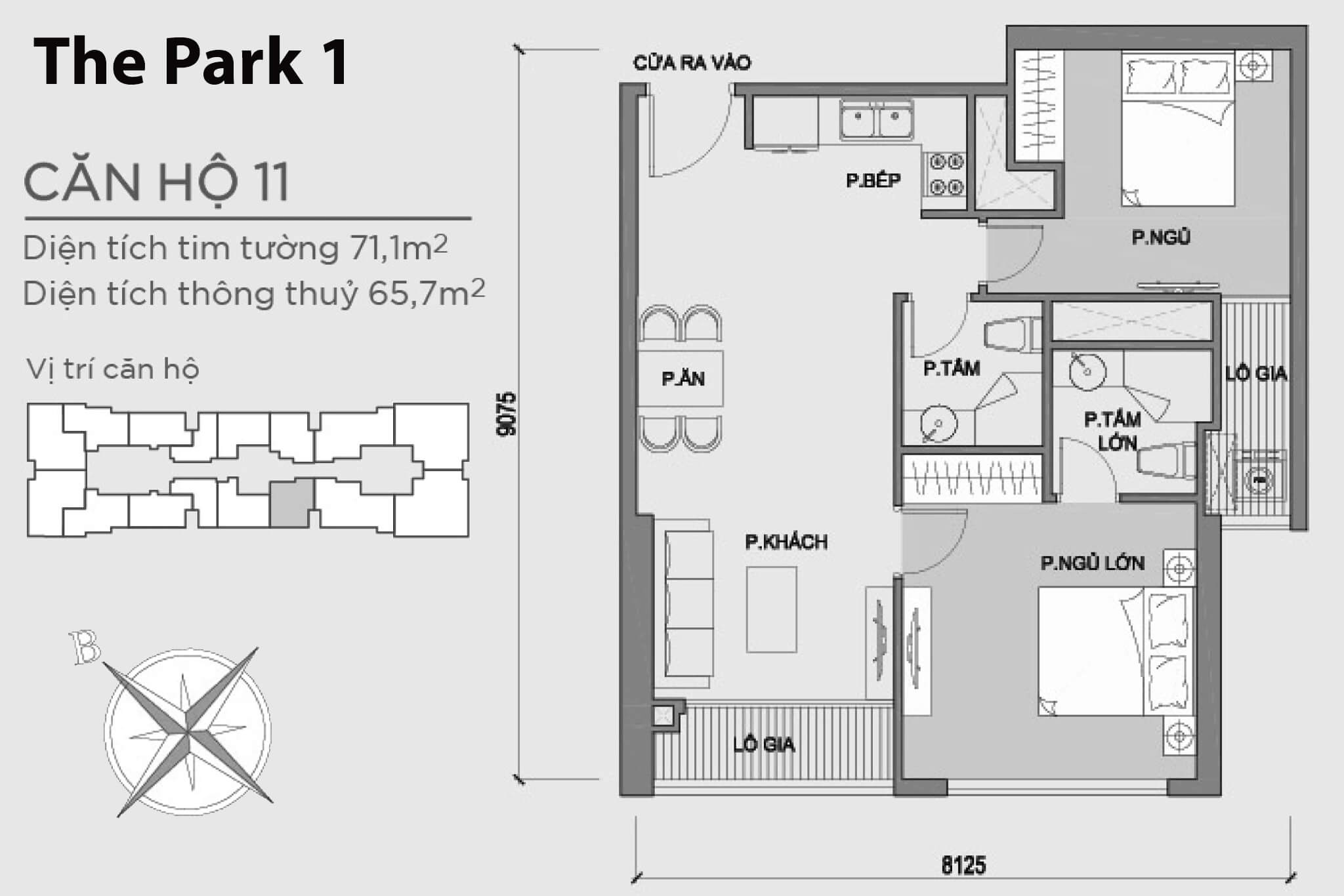 Layout căn hộ số 11 tòa The Park 1 - Mặt bằng Vinhomes Central Park