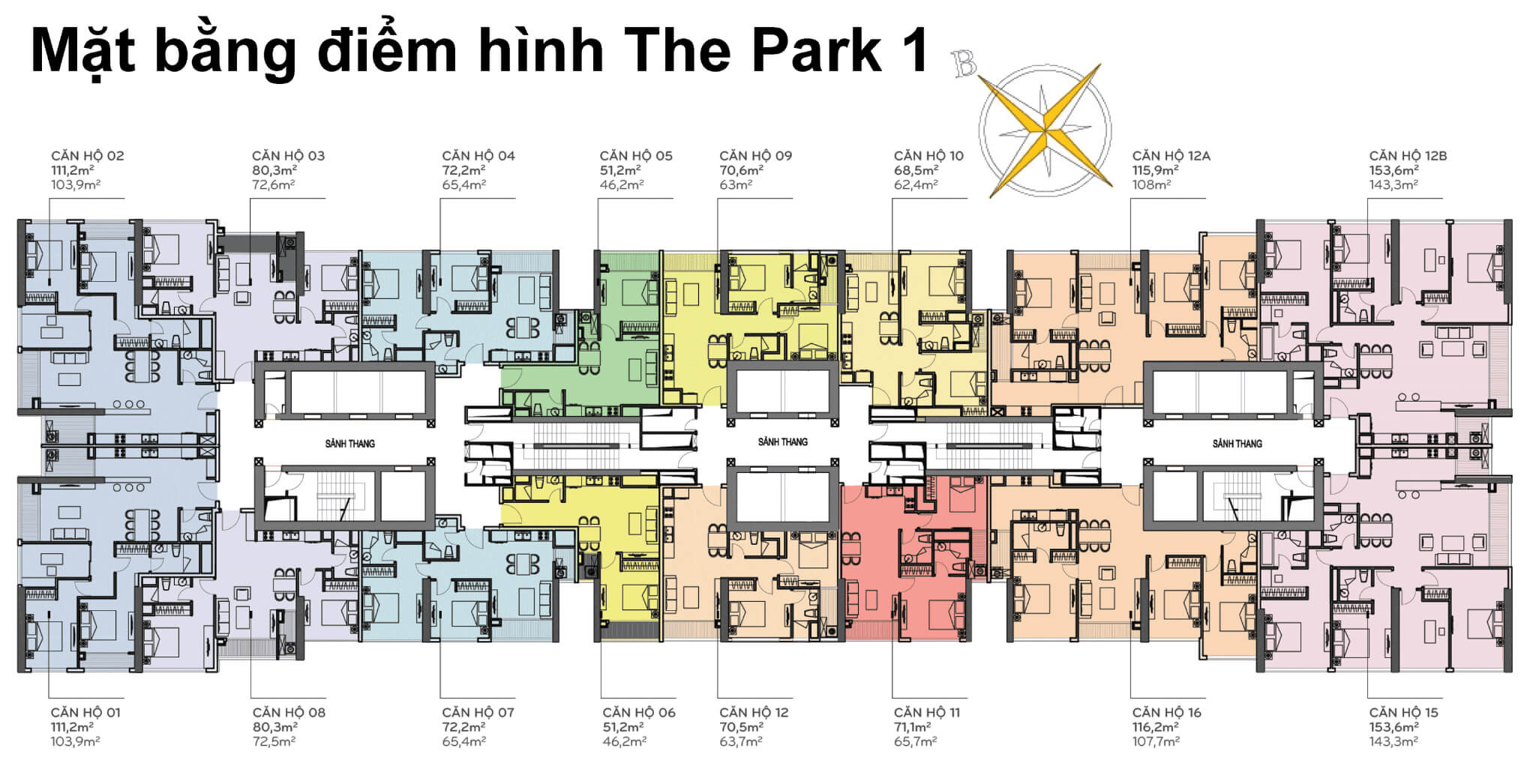 Mặt bằng layout tòa The Park 1 tại Vinhomes Central Park